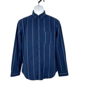 American Eagle Dress Shirt Me Small Blue Vertical Stripe Button Down Long Sleeve